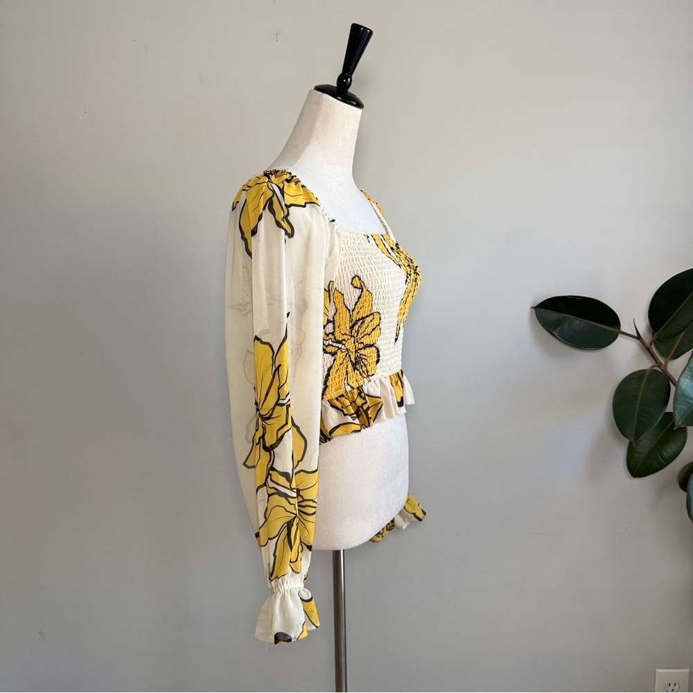 Anthropologie Hutch Floral Smocked Puff Sleeve Chiffon Top - Picture 8 of 10